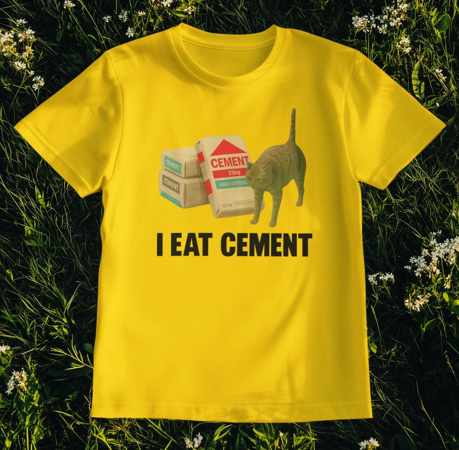 I Eat Cement Meme T-Shirt – Absurd Cat Graphic Tee for Weirdcore Aesthetic