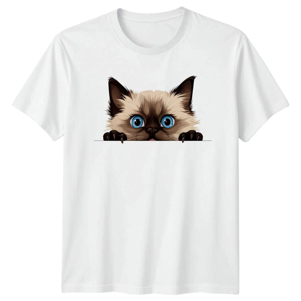Adorable Peeking Cat With Big T-Shirt Cute Cat Gift For Him And Her