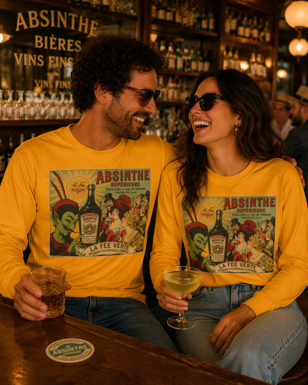 Absinthe Vintage Poster Long Sleeve Tee Retro French Label Art Shirt Gift Shirt