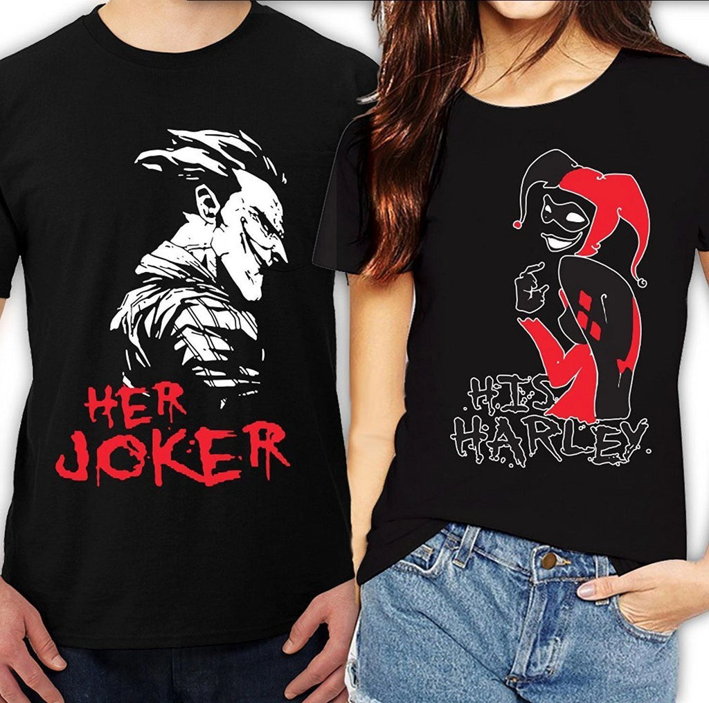 Her Joker His Harley Halloween couple matching funny cute T-Shirts all sizeS-5XL
