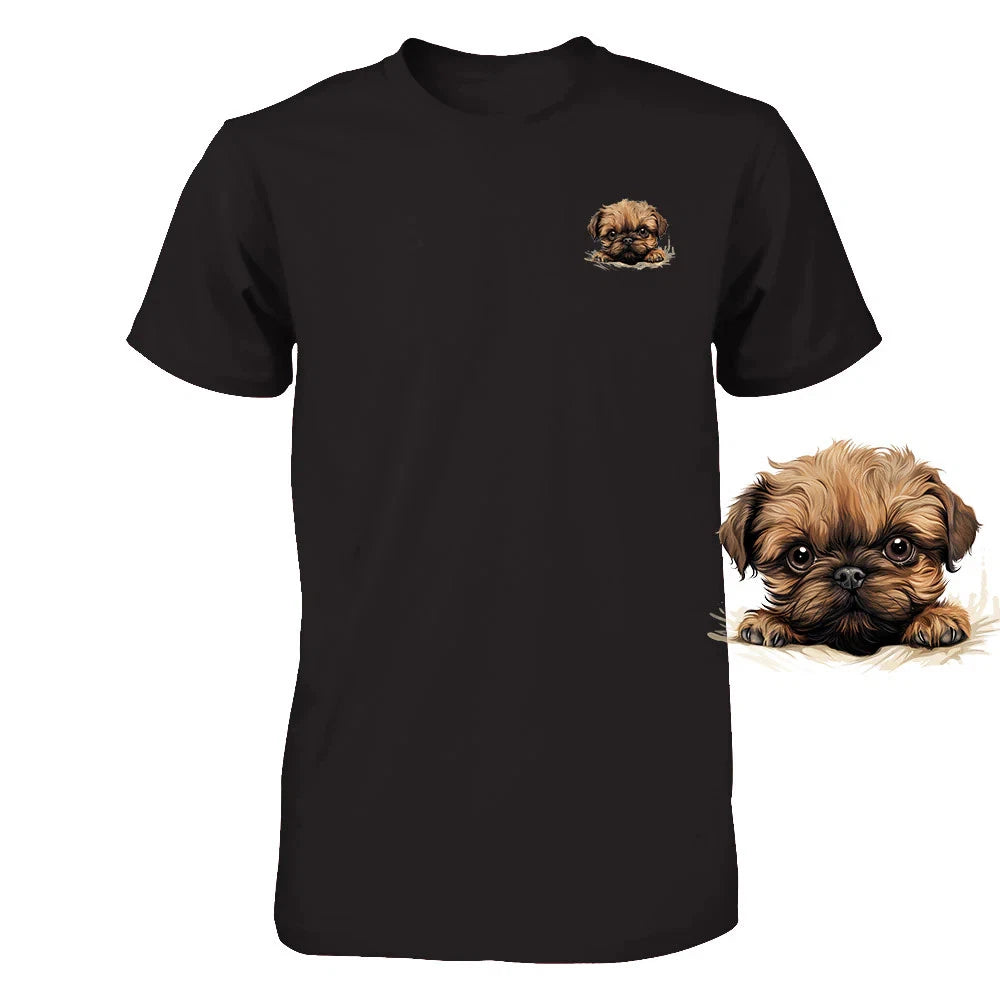Funny Brussels Griffon Dog Peeking Pocket Tshirt Cute Puppy Dog Lover Tee Gift