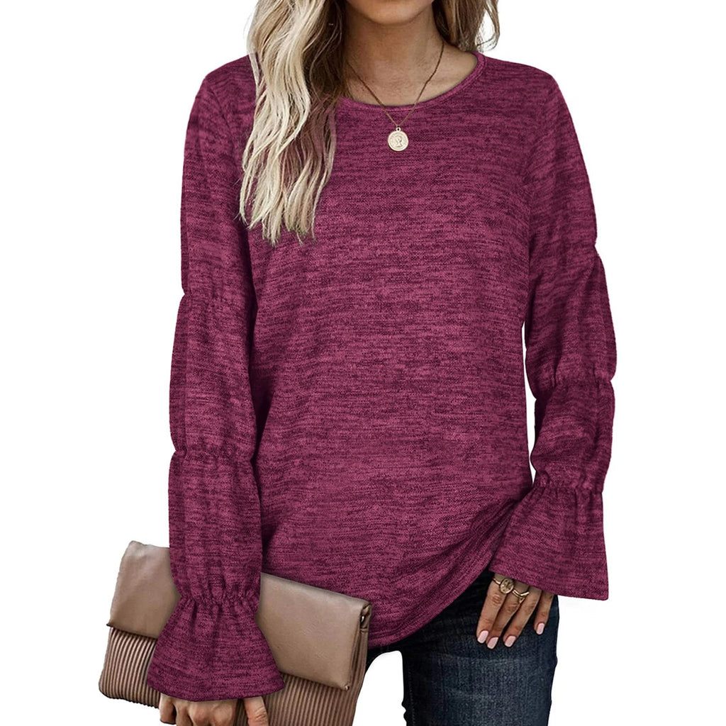 Trumpet Sleeve Pullover Stylish Long Sleeve Top For Casual Wear Premium