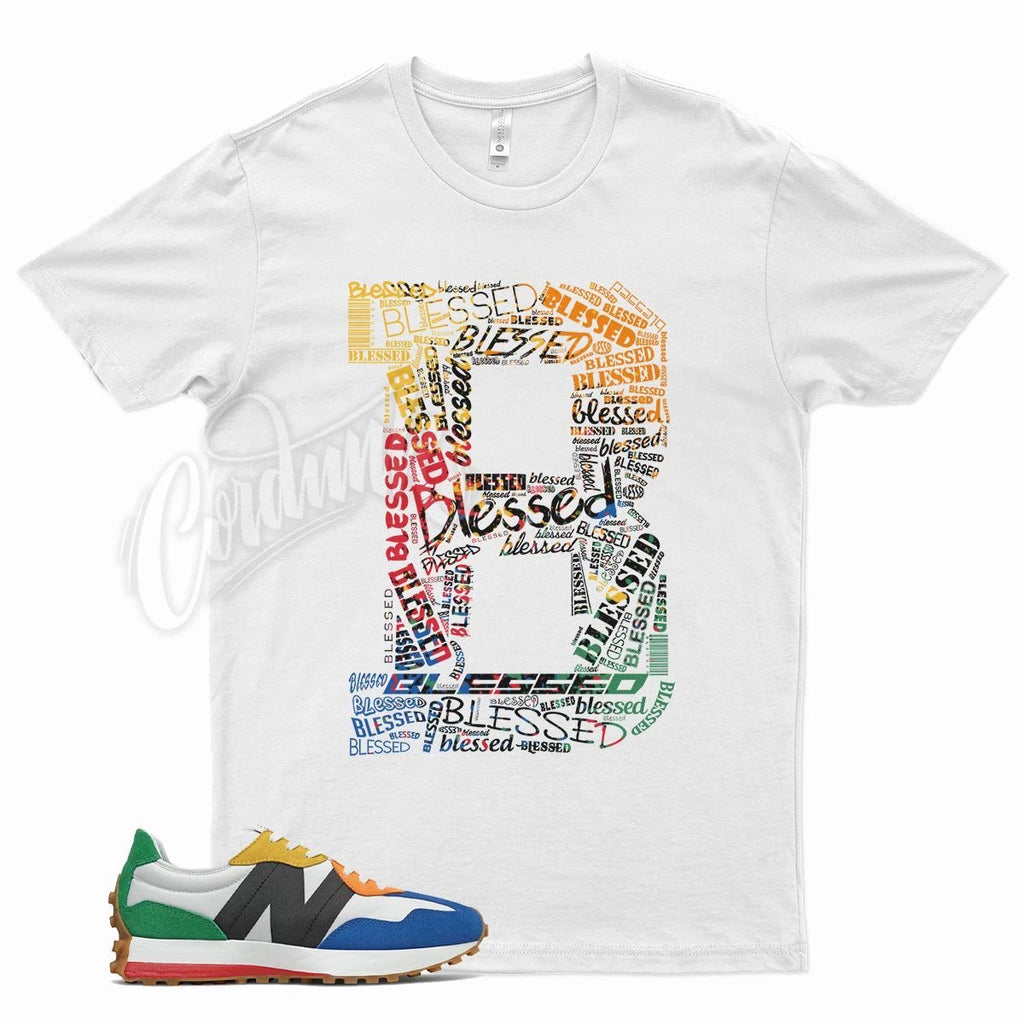 White BLESSED T Shirt for  Balance 327 Captain Blue Summer Fog Playground 13