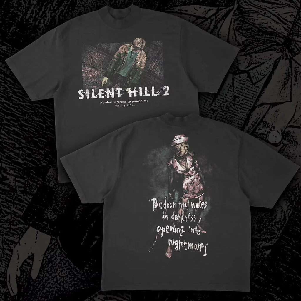 Silent Hill Cotton Graphic T Shirt Black Horror Game Streetwear Unisex gothic