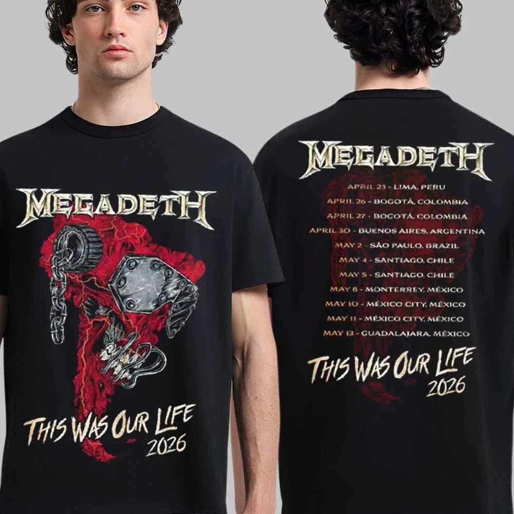 Megadeth This Was Our Life 2026 Latin America Tour Merch Red Vic T-Shirt