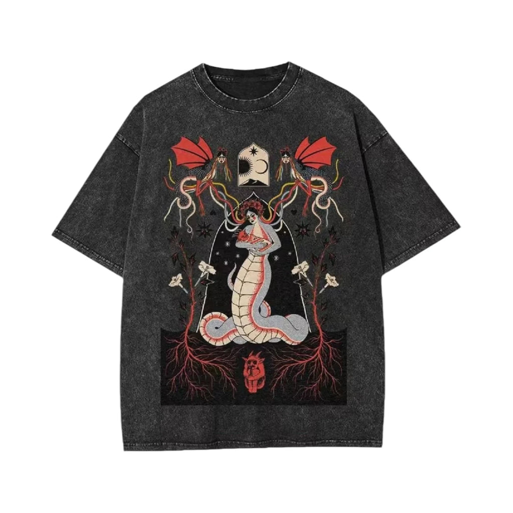 Lamia Occult Vintage Graphic Streetwear Y2K 100% Cotton Black T-Shirt Size L