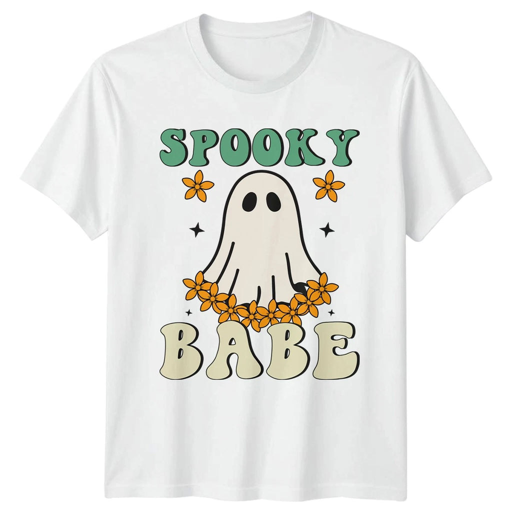 Spooky Babe Womens T-Shirt Retro Halloween Cute Floral Halloween Gift For Her