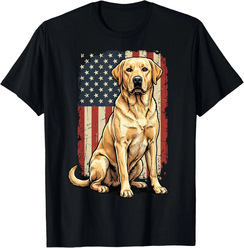 Yellow Labrador Retriever USA Flag T-Shirt, Patriotic Lab Dog T-Shirt