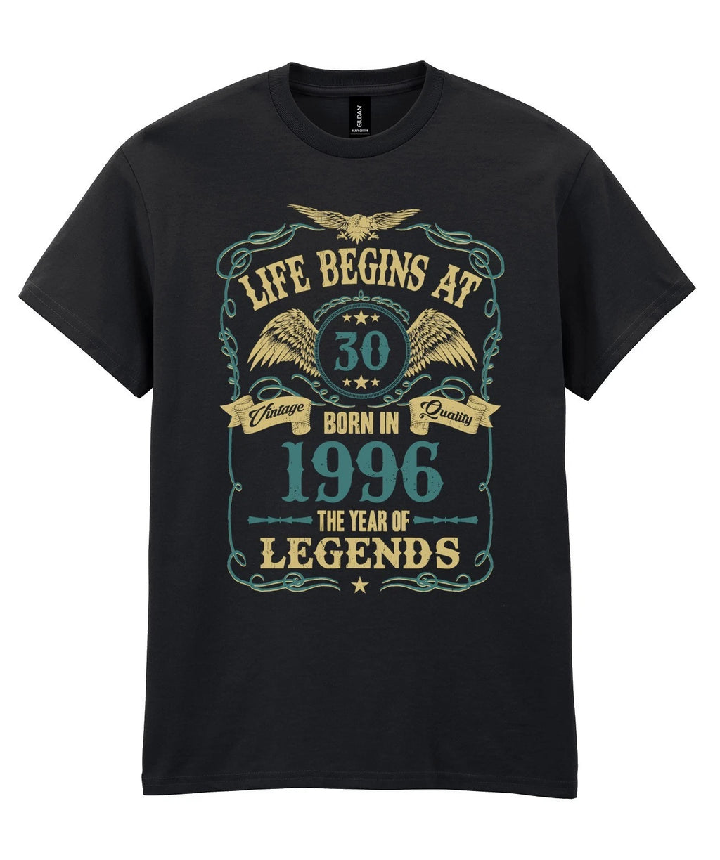 Life Begins at 30 T-Shirt Mens Funny Born In 1996 30th Birthday Gift for Him Son