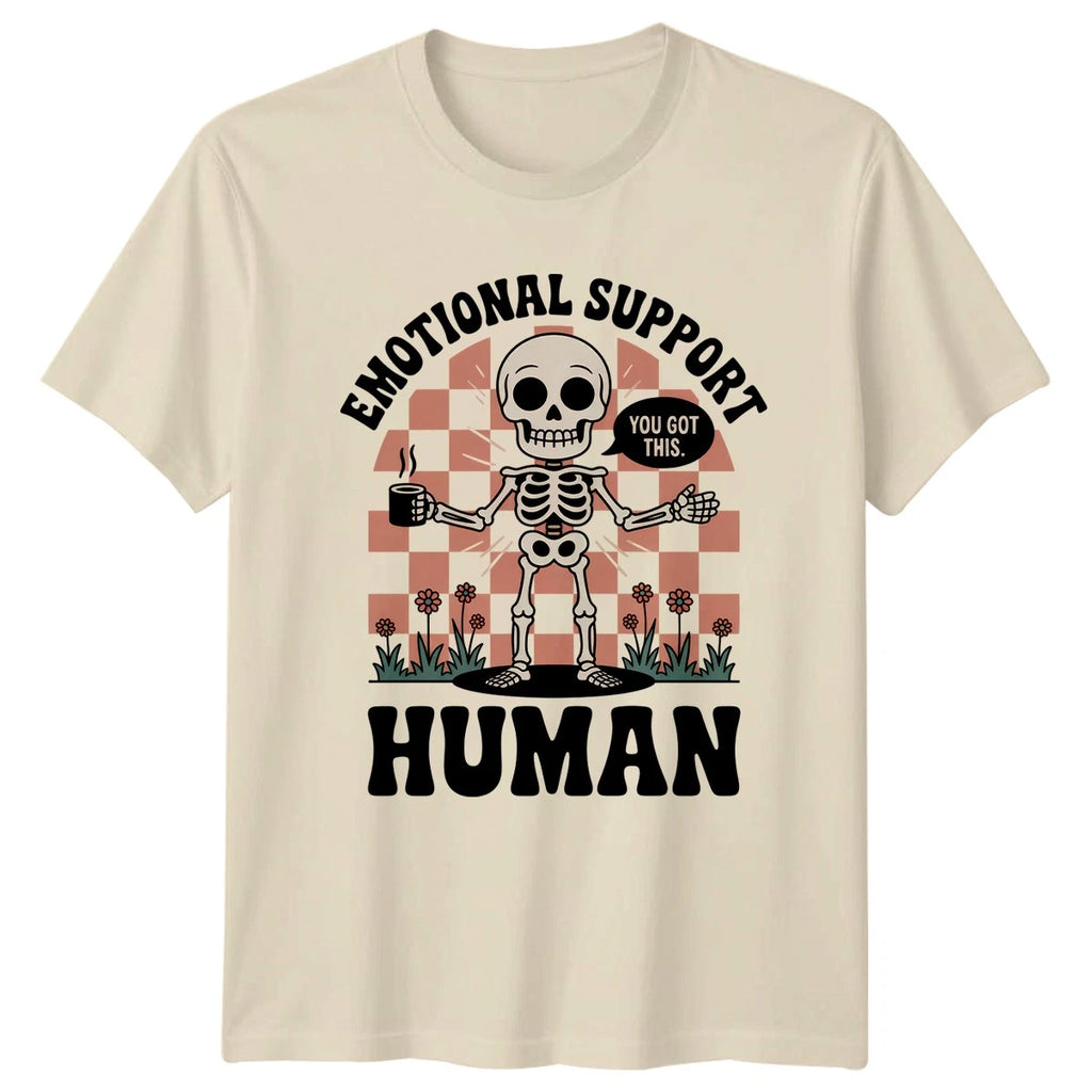 Funny Emotional Support Human T-Shirt Skeleton Aesthetic Coffee Humor Gift