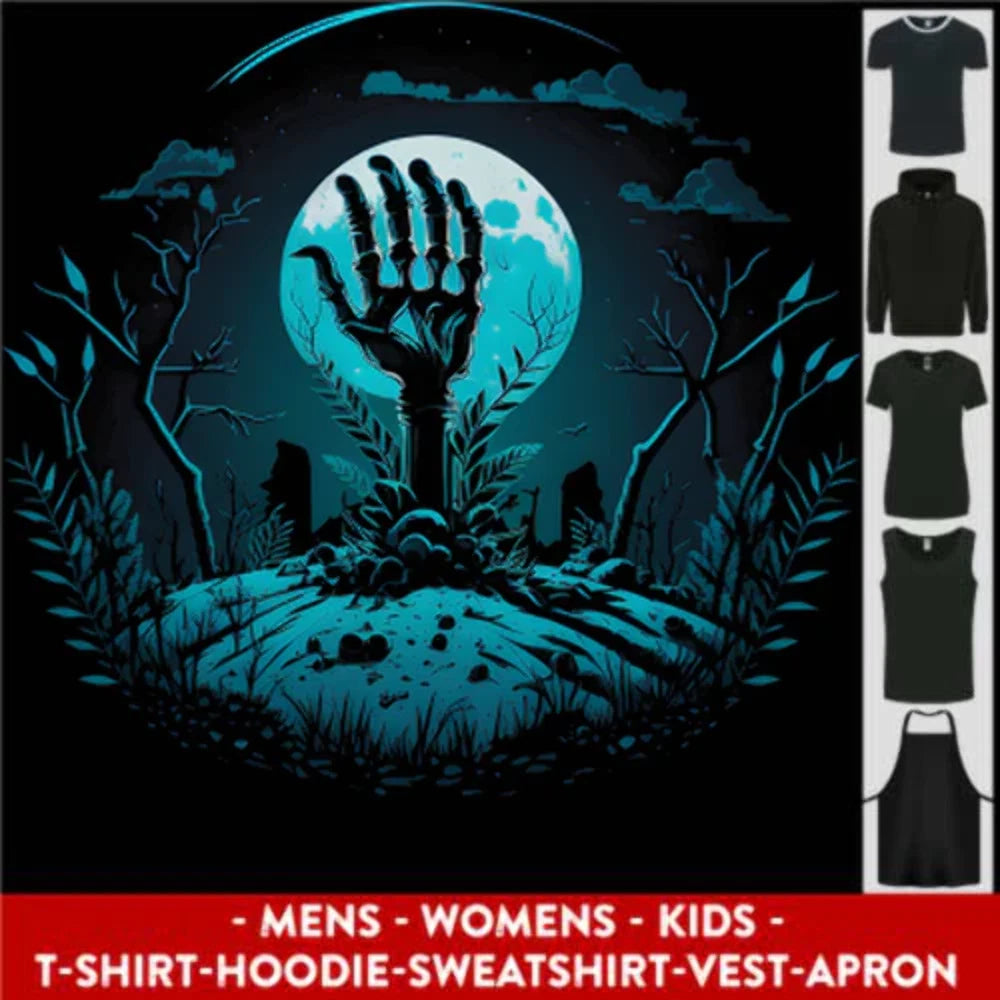 A Skeleton Hand Rising From a Graveyard Mens Womens Kids Unisex