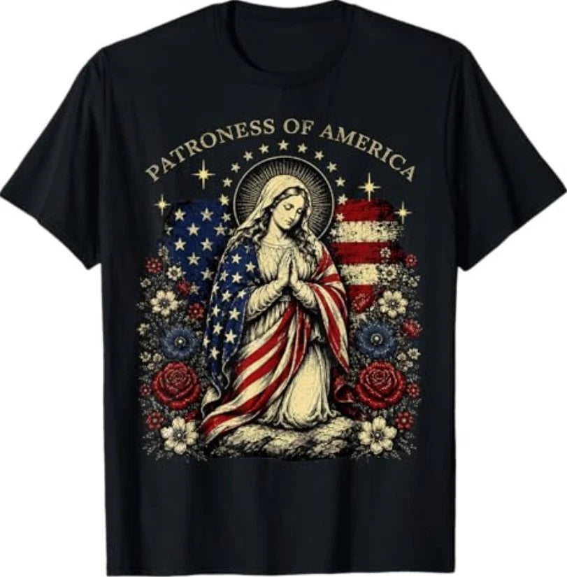 Patroness of The USA Blessed Virgin Mary Catholic Art T-Shirt S-3XL