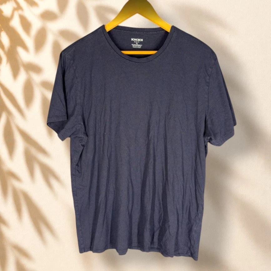 Bonobos T-Shirt Men XL Blue Short Sleeve Crew Neck Cotton Slim Fit Stretch