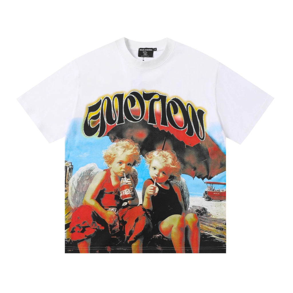 Mixed Emotio Graphic Tee Shirt white Short Sleeve S-M-L-XL