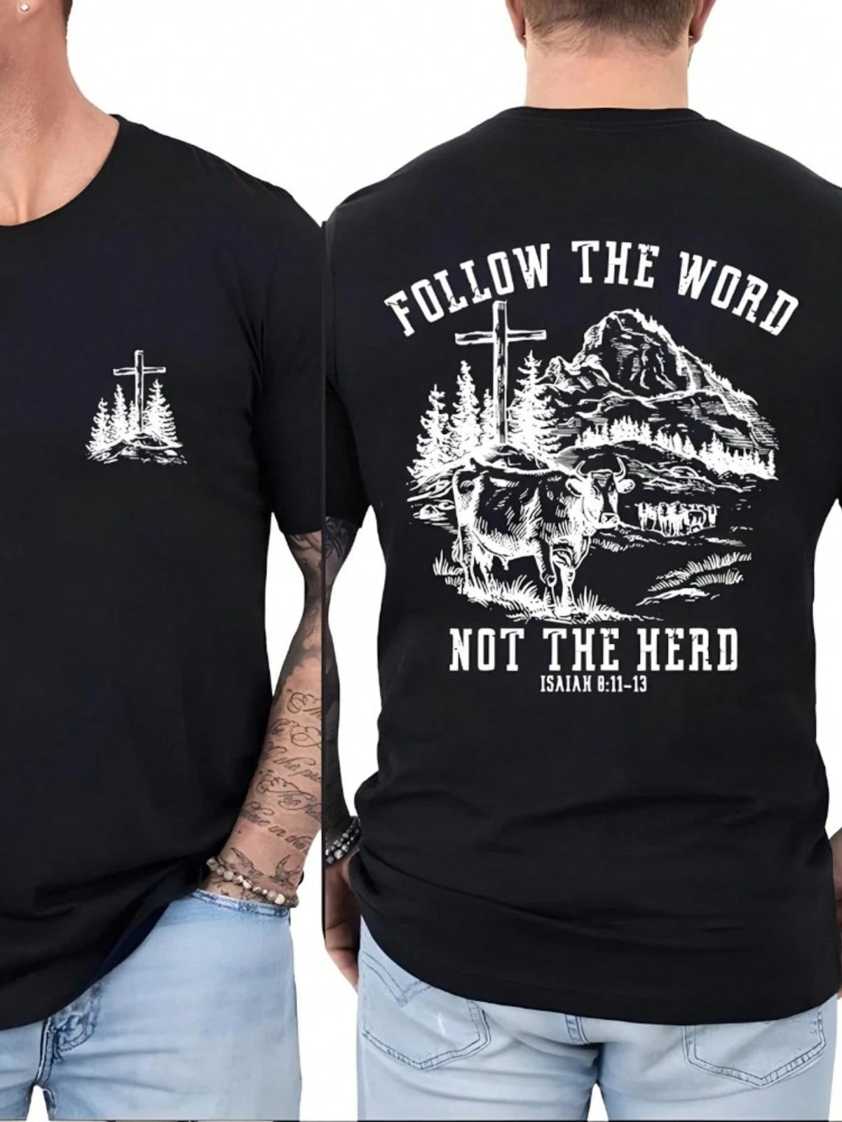 Men's Faith Follow The Word Not The Herd Double-Sided Christian Graphic Tee