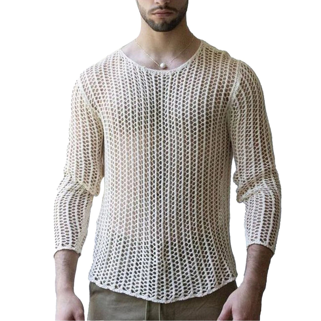 Men Hollow See Through Top Stylish Lightweight Undershirt For Casual Wear Polyes