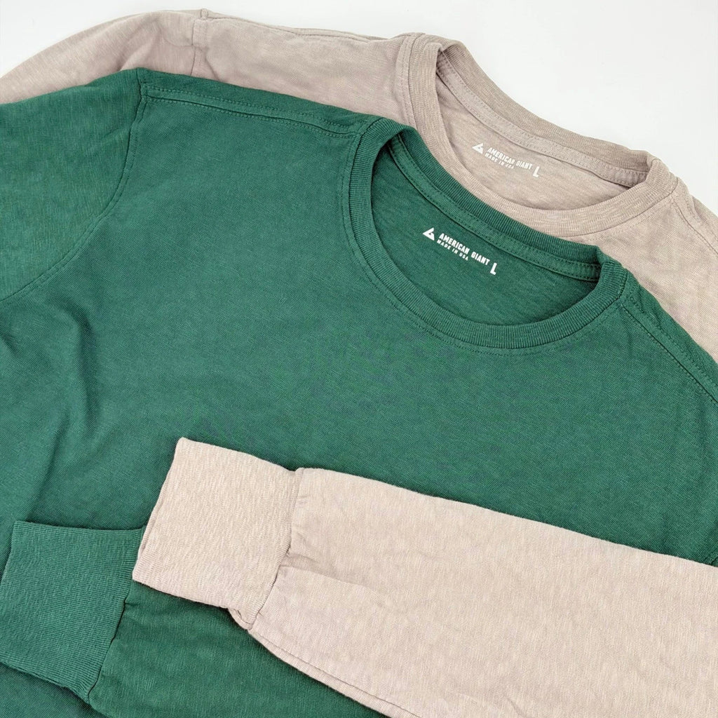 NEW American Giant Premium Slub Crew Long Sleeve T-Shirt Lot of 2 Men L Cotton