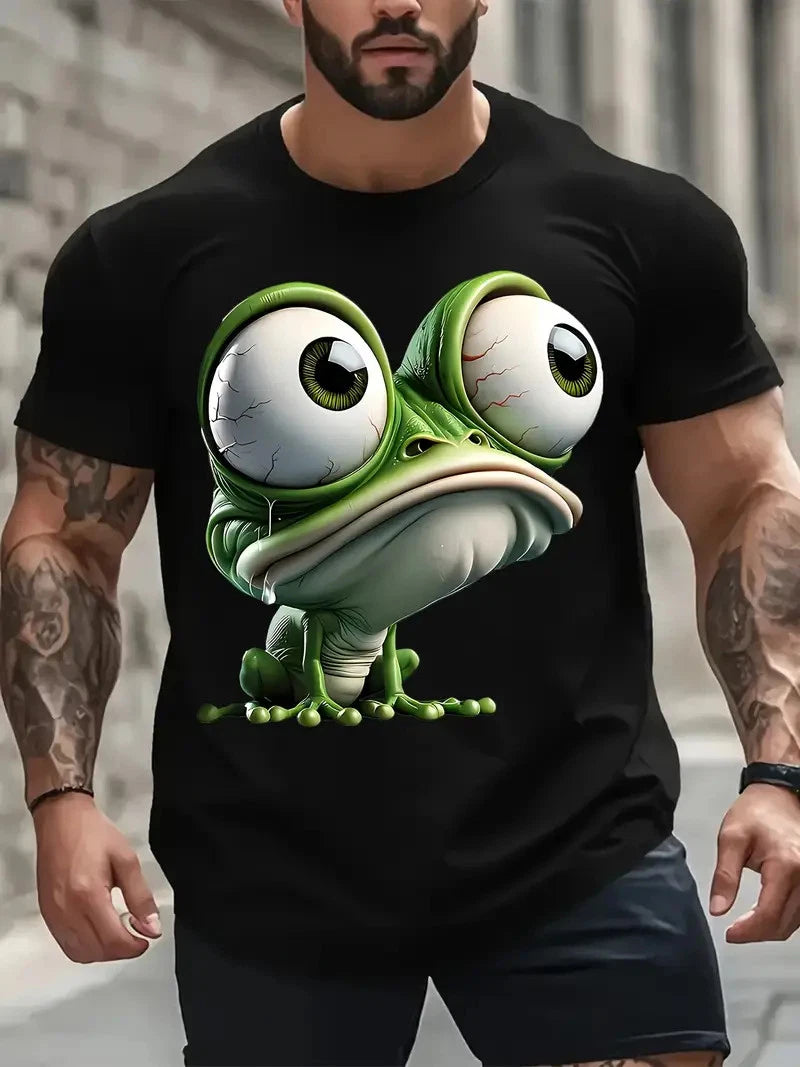 [Funny Frog Graphic Tee] Plus Size Men's Big Eyes Frog Graphic Tee | Soft Breath