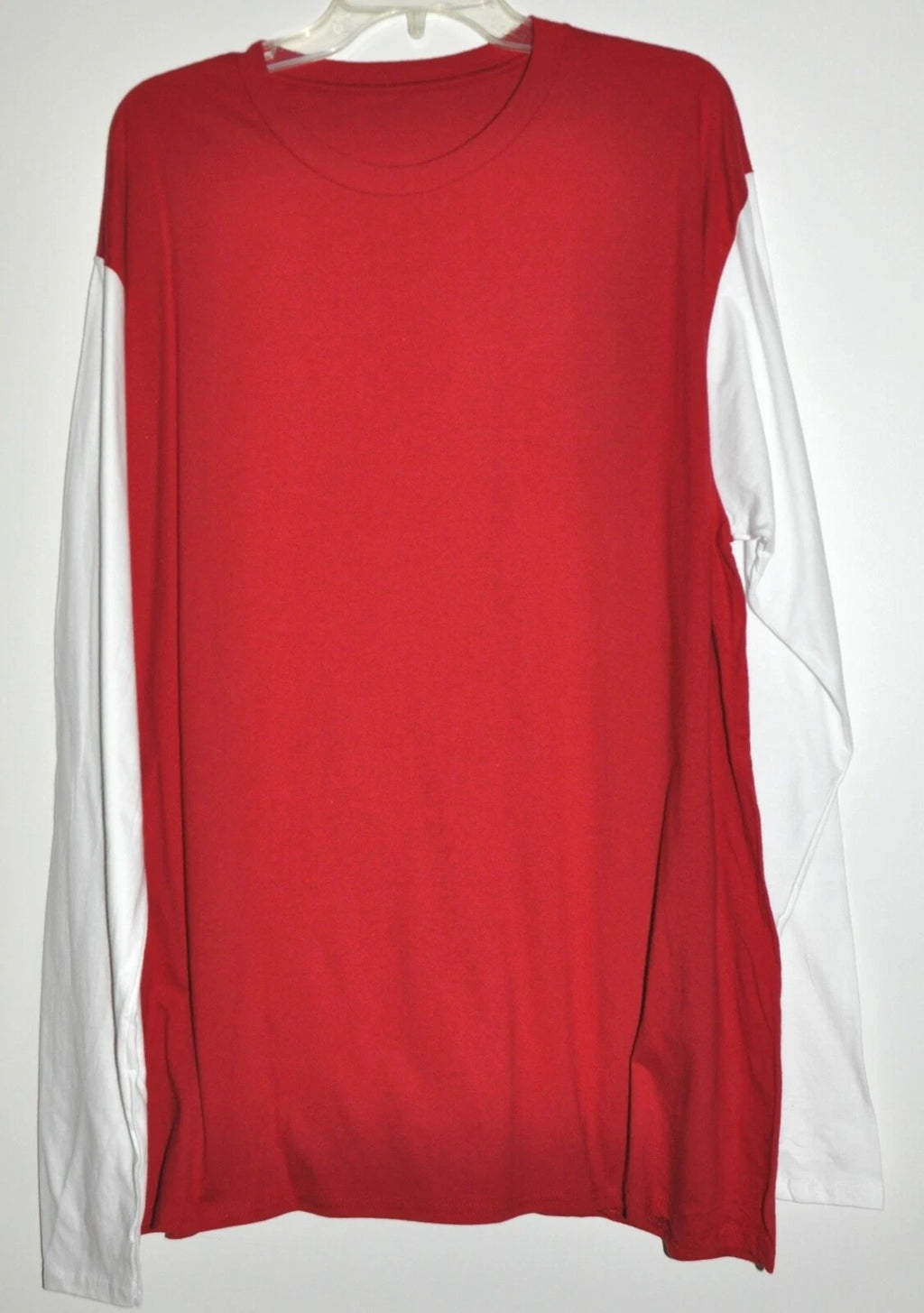 Long Sleeve Tee Soft Knit Color Block Red & White 100% Cotton Men's Size 2XL New