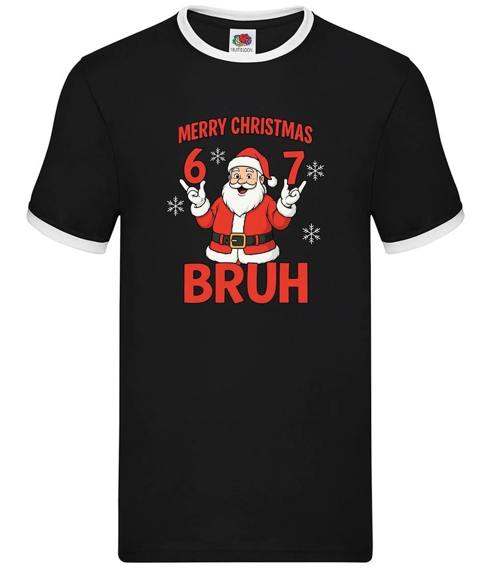 Merry Christmas Bruh - Men's Ringer - Six Seven 6 7 Meme Brainrot Funny