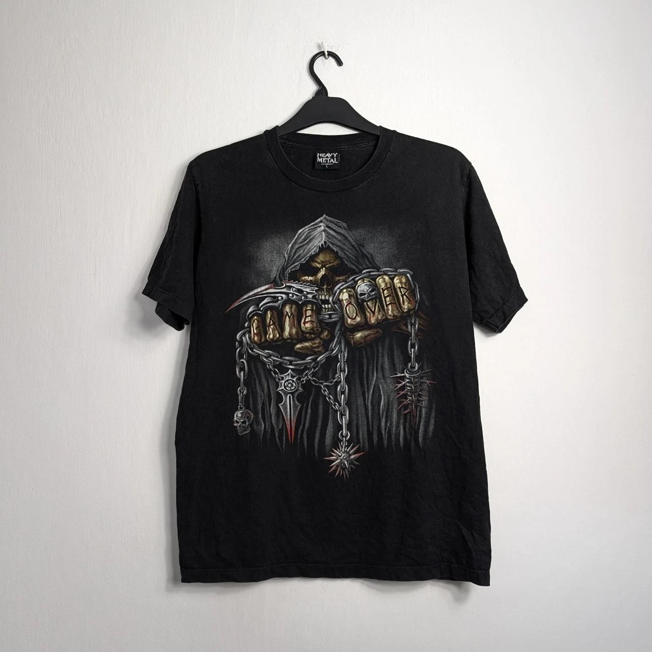 Y2K Heavy Metal Skull T-Shirt "Game Over" Reaper Gothic Biker Alt