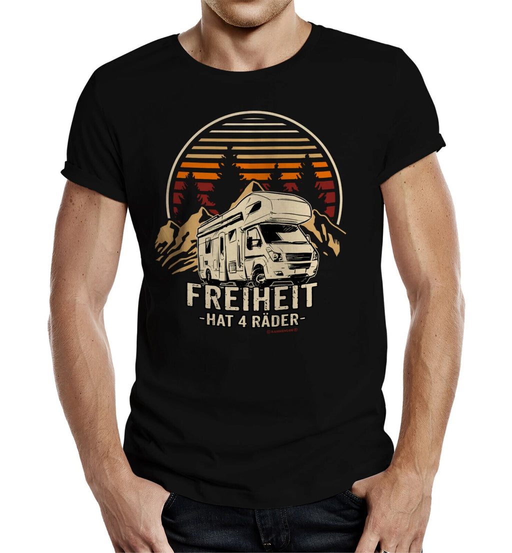 Men's T-Shirt Caravan - Freedom Has 4 Wheels - Men's Gift Quote Shirts