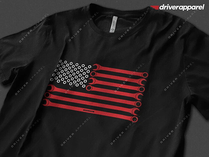 The Original Driver Apparel American Flag Wrenches and Nuts Shirt, Car Guy Shirt