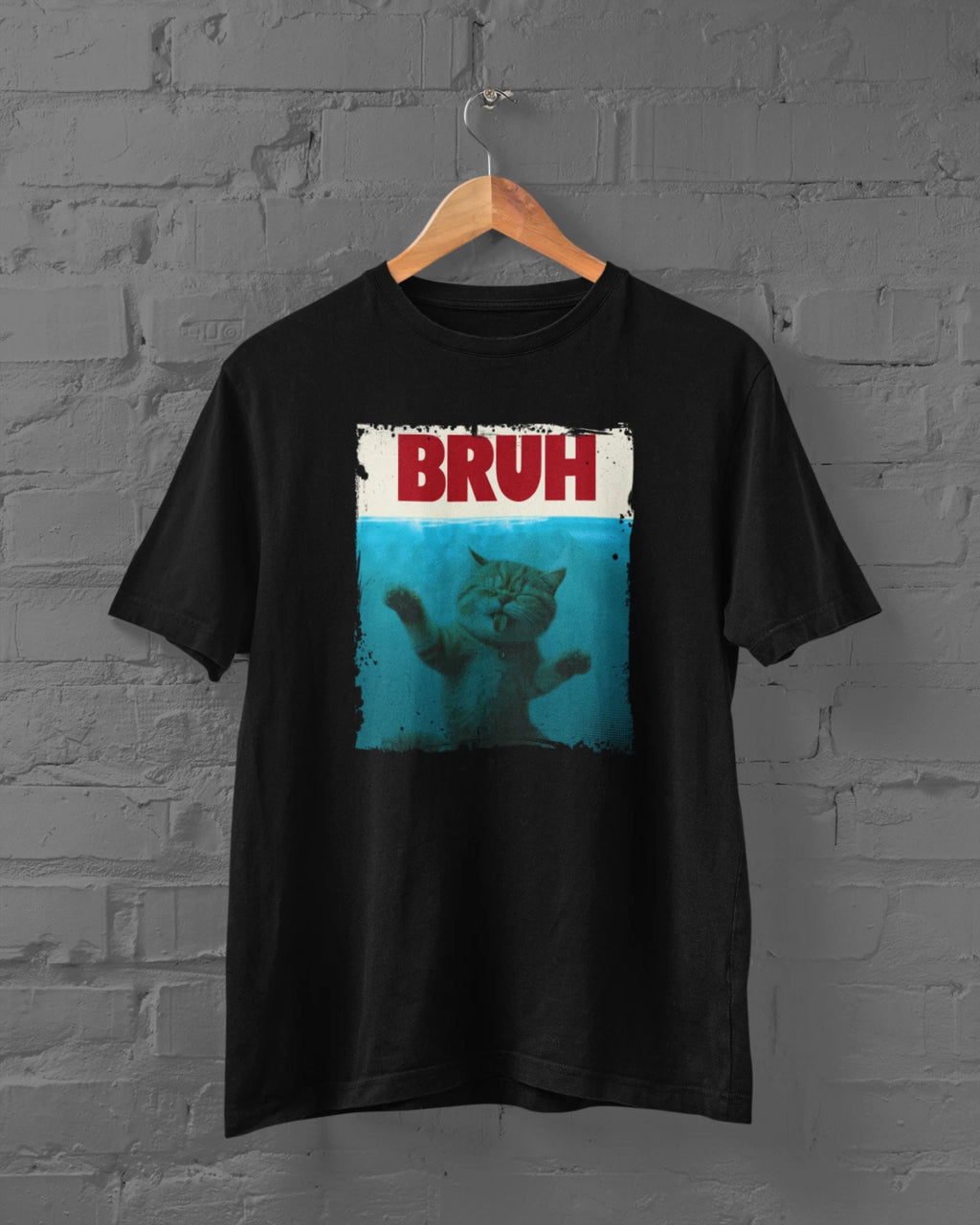 Bruh Funny Cat Meme Graphic T-Shirt, Black Cotton, Unisex, Size 2XL