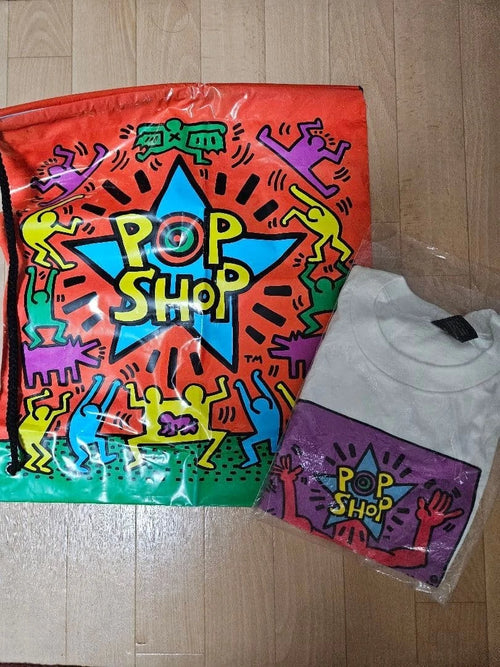 1980s Keith Haring Pop Shop T Shirt With Bag Vintage NYC Art Rare Deadstock L JP