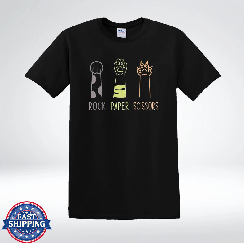 Cat Rock Paper Scissors Shirt Cute Cat Paw Funny Graphic T-Shirt