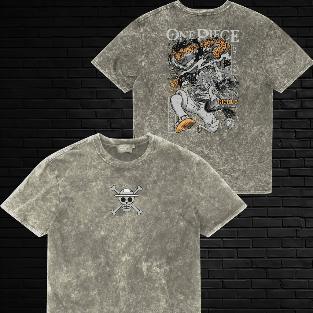 Monkey D Luffy Gear 5 Rob Lucci Acid Wash Graphic Tee Shirt Streetwear Top
