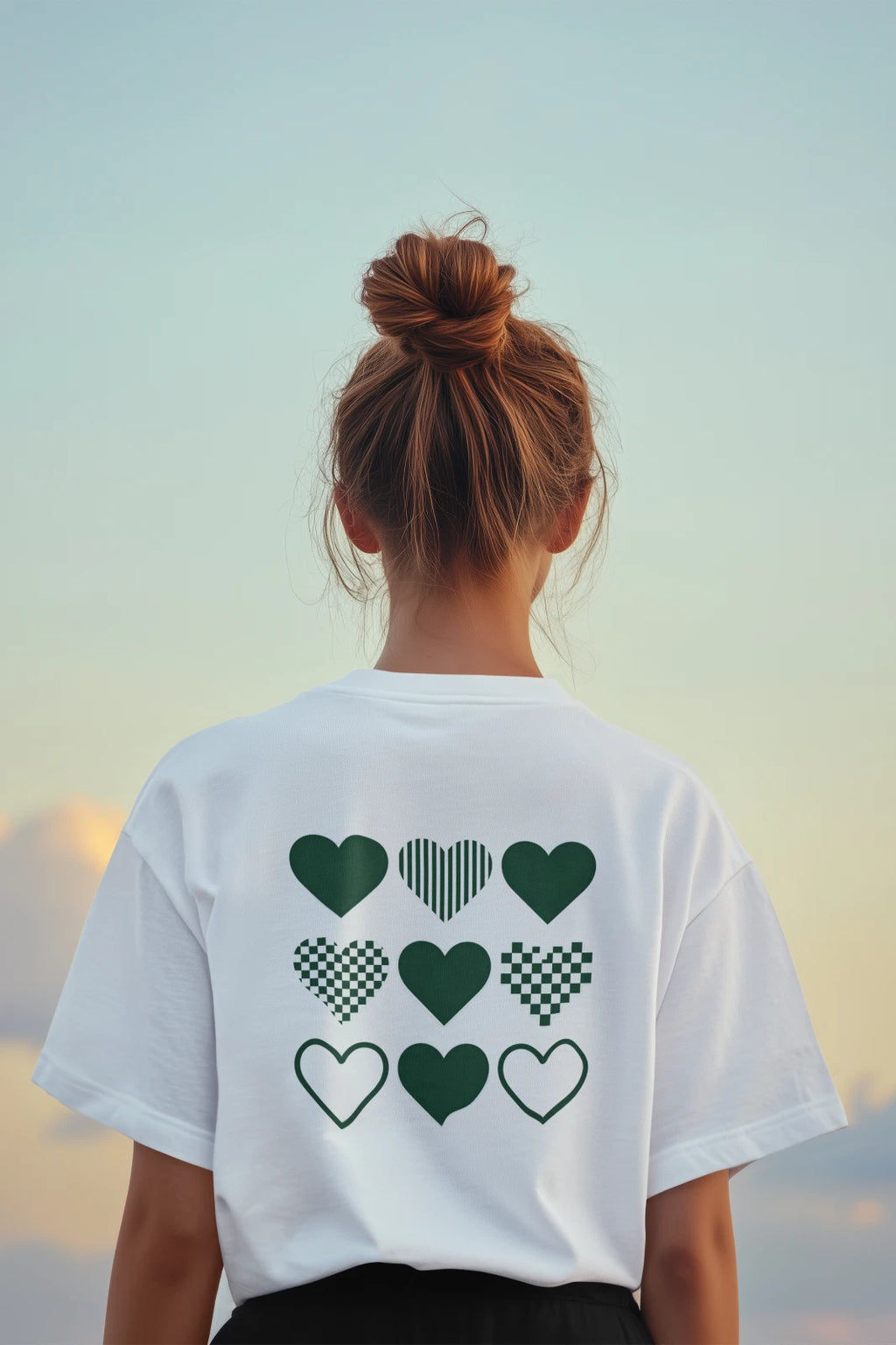 Show off your unique style with this modern heart pattern T-shirt featuring nine