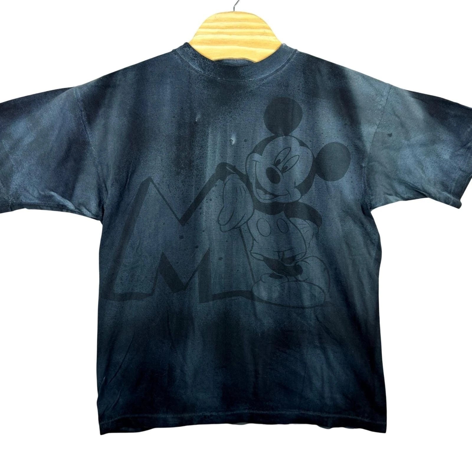 VINTAGE 90s Mickey Mouse T-Shirt Mens L Black Tie Dye Acid Wash Single Stitch