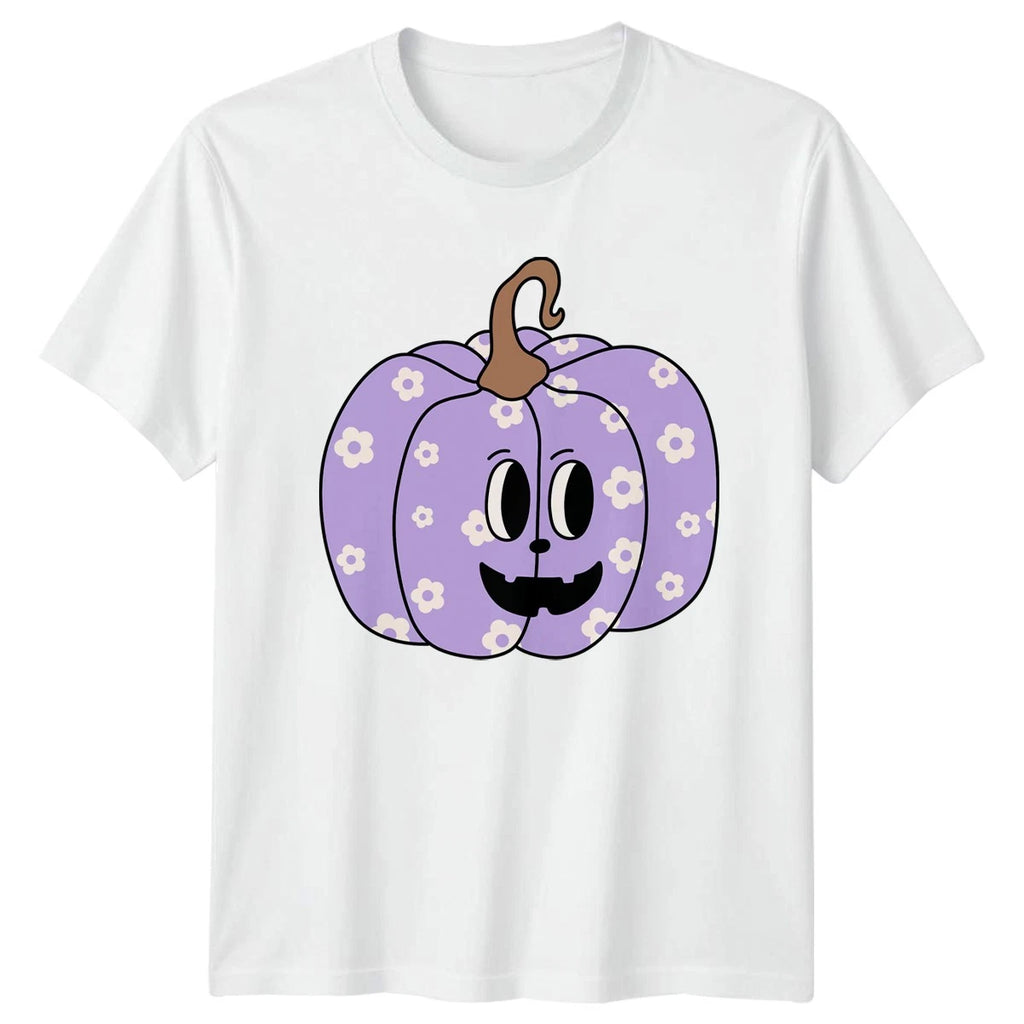 Purple Floral Pumpkin Womens T-Shirt Cute Halloween Gift For Her