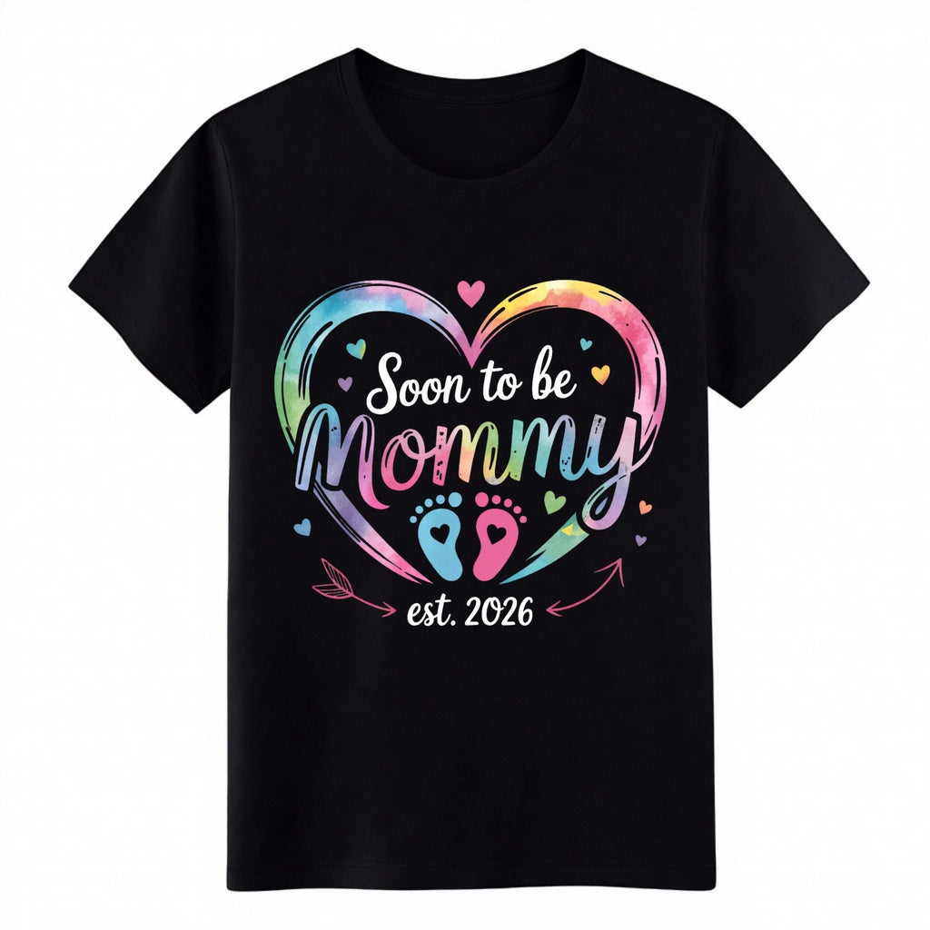 Soon to be Mommy 2026 Watercolor Heart Pregnancy Announcement T-Shirt