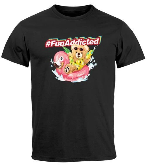Mens T-Shirt Teddy Lettering Fun Addicted Summer Fun Fashion Street Style