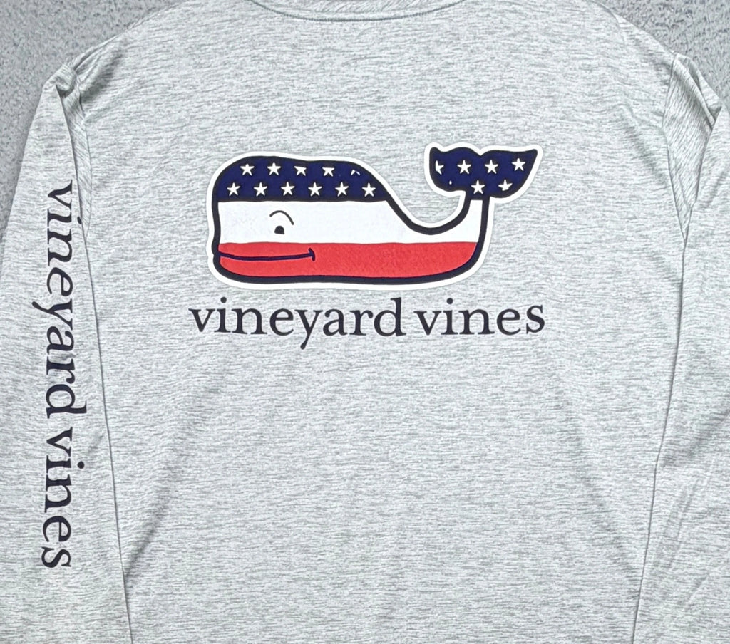 VINEYARD VINES T Shirt Mens 3XL Gray Performance American Flag Long Sleeve NWT