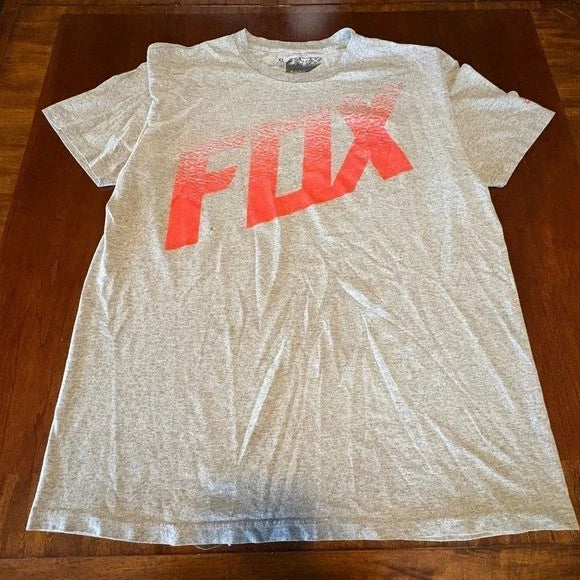 Fox Racing Graphic T Shirt Gray Red Spell Out Logo XL Streetwear Moto