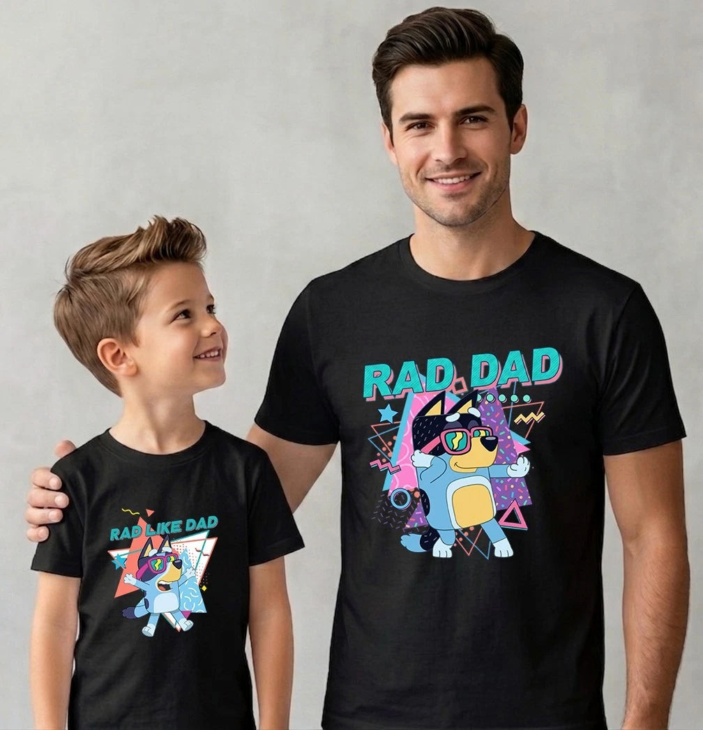 Fathers Day Rad Dad Rad Like Dad Blue Dog Matching Family Mens T-Shirt Kids