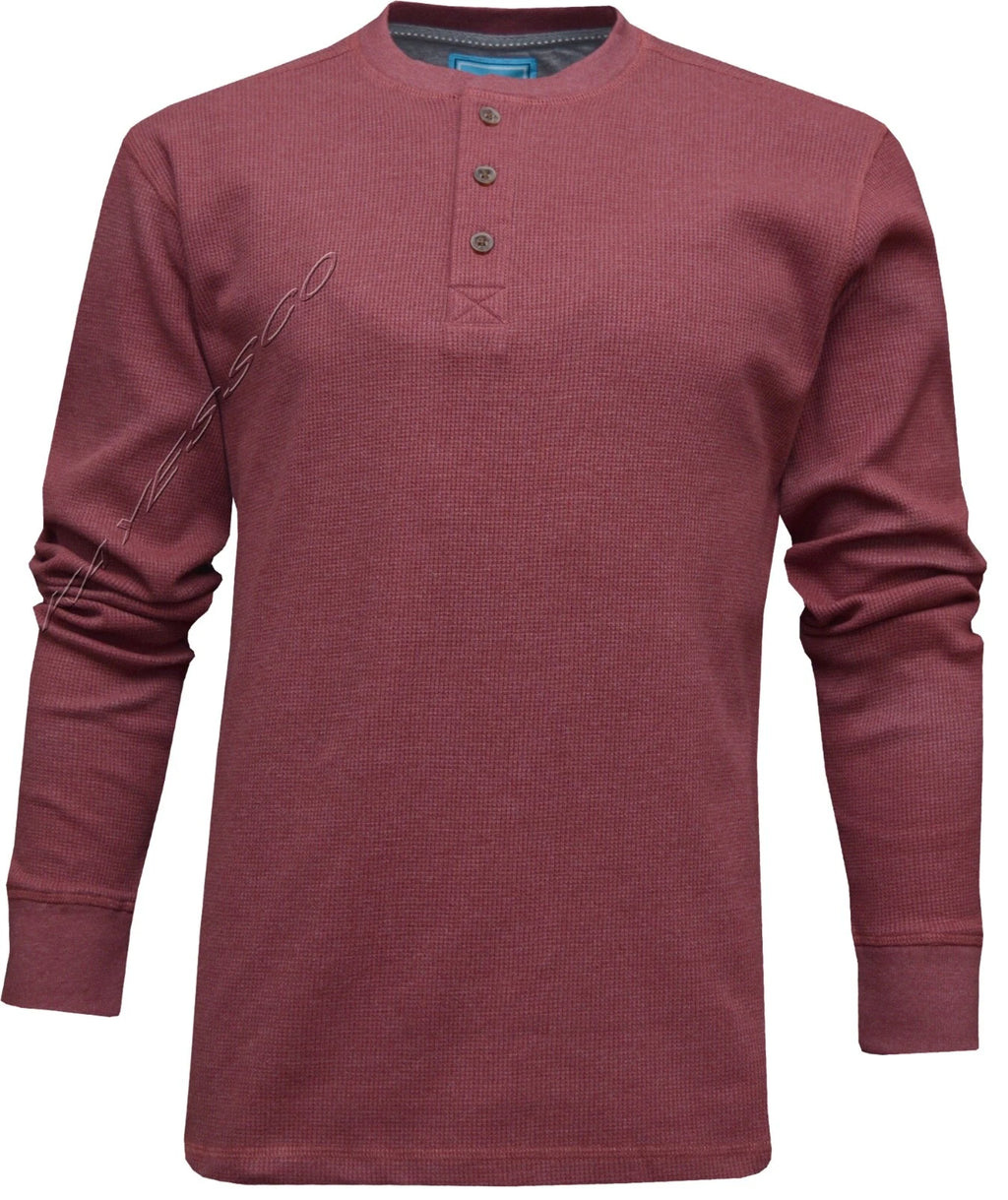 Mens Henley Jumper Top Plain Long Sleeve Grandad Neck Waffle Knit T-shirt M-3XL
