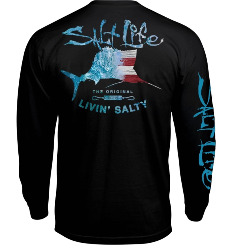Mens Salt Life Amerisail Graphic Pocket L/S T-Shirt BLACK - XL - NWT