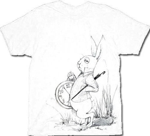 Unisex White Alice in Wonderland Rabbit Clock Fun for Cosplay Graphic T-shirt
