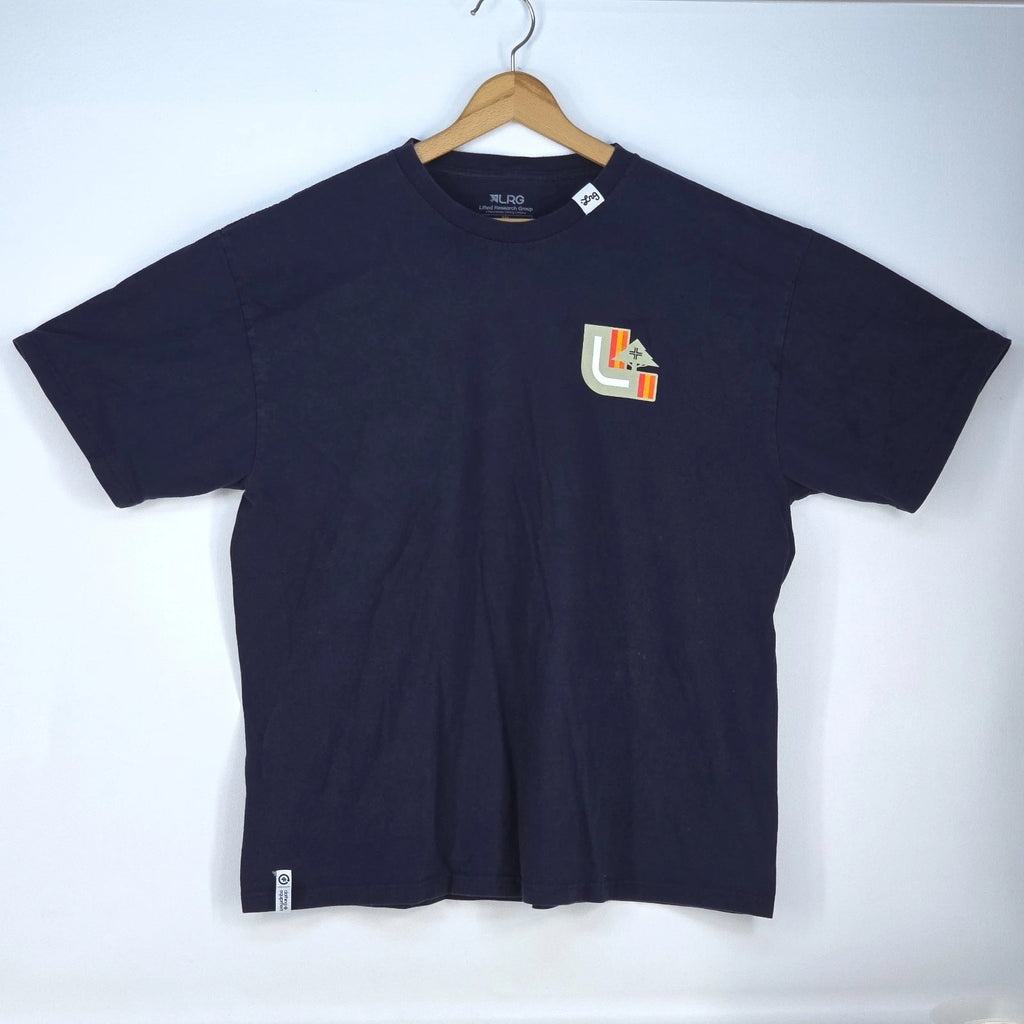 LRG 1947 Logo Graphic Print T Shirt Men's 2XL Navy Blue Streetwear Skate Urban
