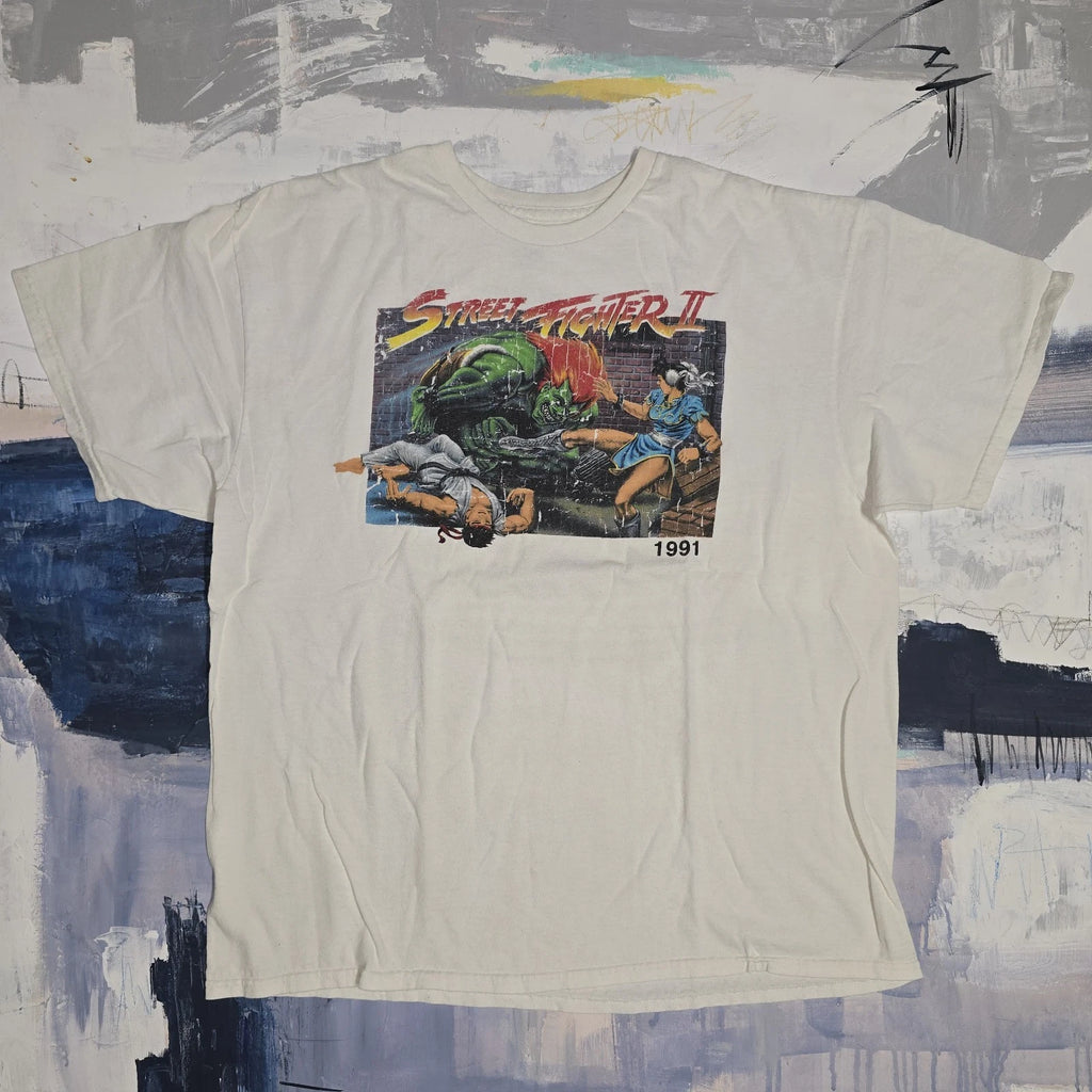 Street Fighter 2 T  Shirt 1991 Retro Xlarge White Distressed Get Ready To Rumble