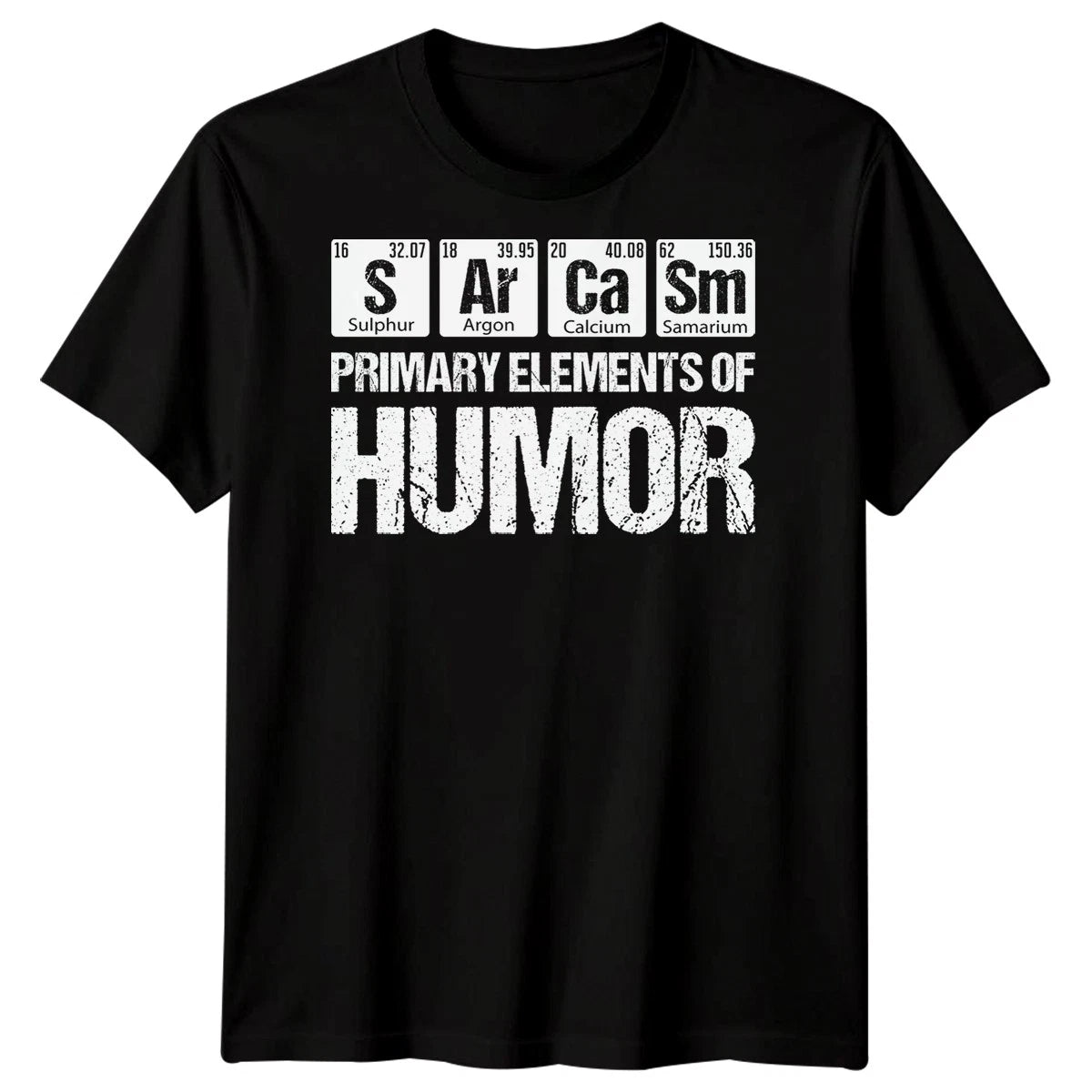 Science Chemistry Humor Periodic Table Mens T-Shirt Primary Elements Of Humor