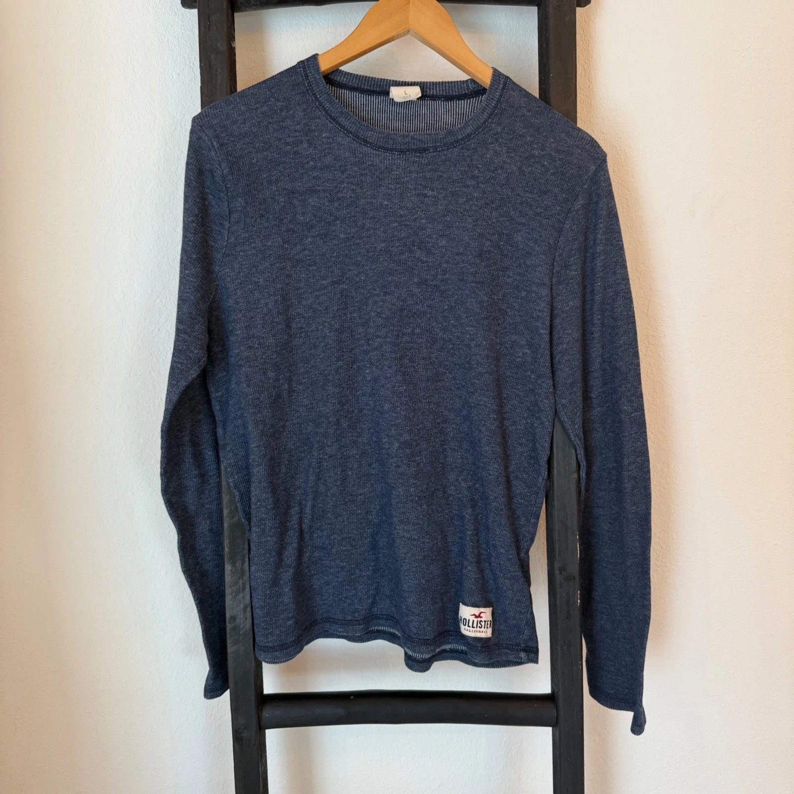 Vintage y2k Hollister Long Sleeve T-Shirt Mens Size L Blue Crew Neck Casual Top