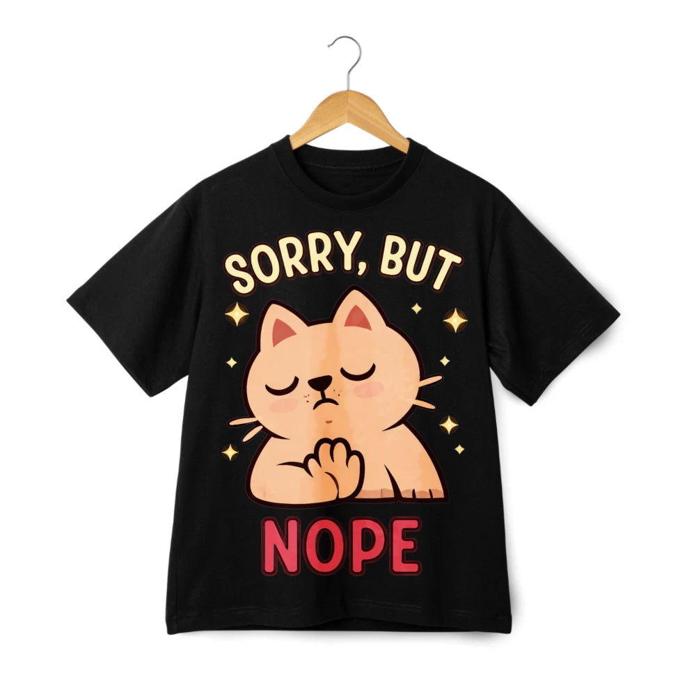 Sorry But Nope Cat Print T-Shirt, Funny Sassy Casual Tee