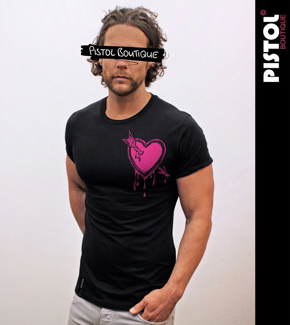 Pistol Boutique T-Shirt Nero Fitted Uomo Con Freccia Rosa A Cuore