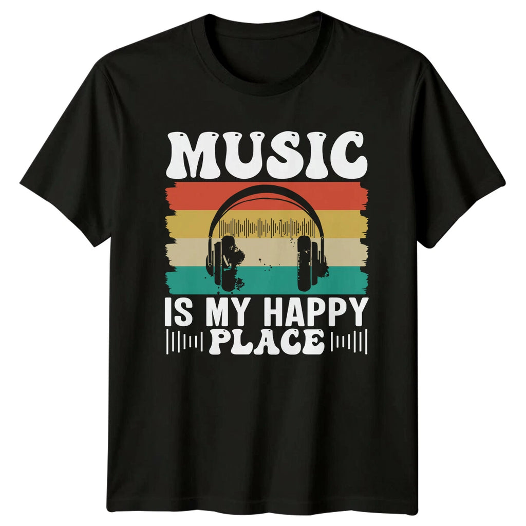 Music Is My Happy Place Retro Headphones Music Lover T-Shirt