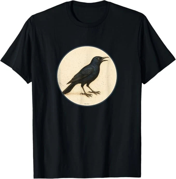 Common Grackle T-Shirt Retro Bird Tee Design 10 Colors by Bird.Fan
